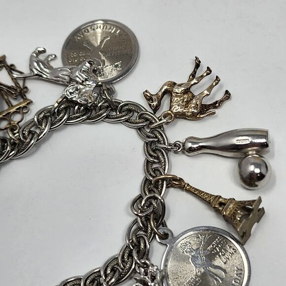 Sterling Silver Antique Vintage Charm Bracelet - Picture 4 of 8